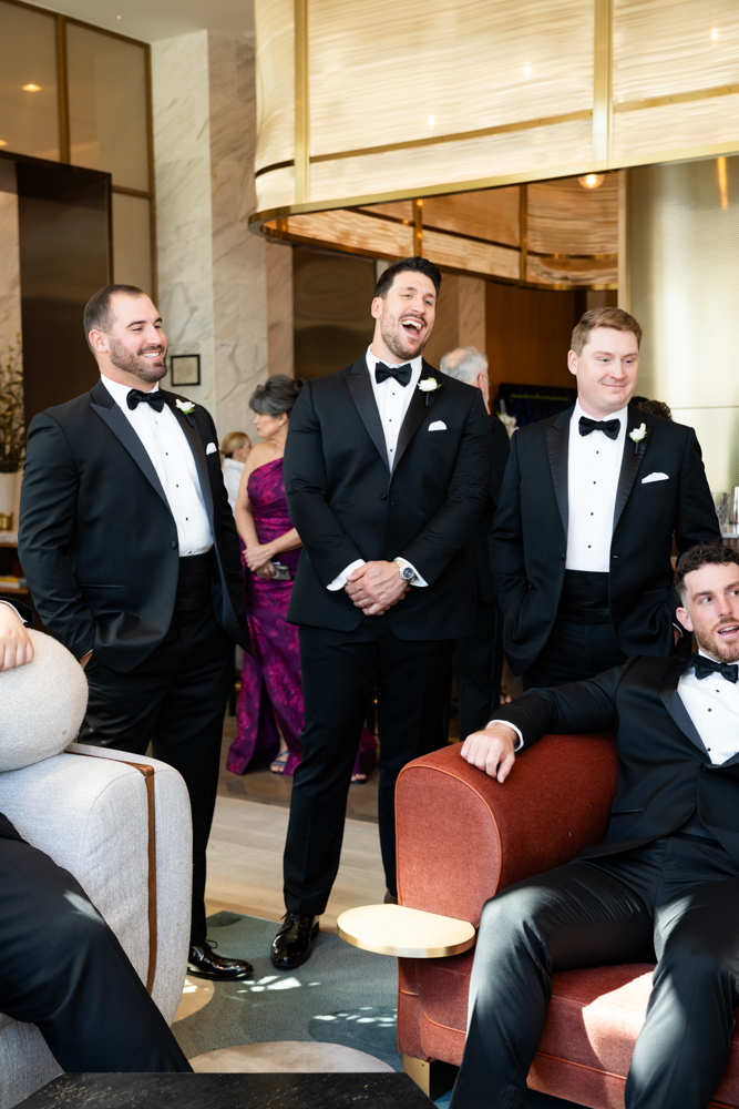 Groomsmen in the trolley, Claire and Jared's Fort Worth wedding