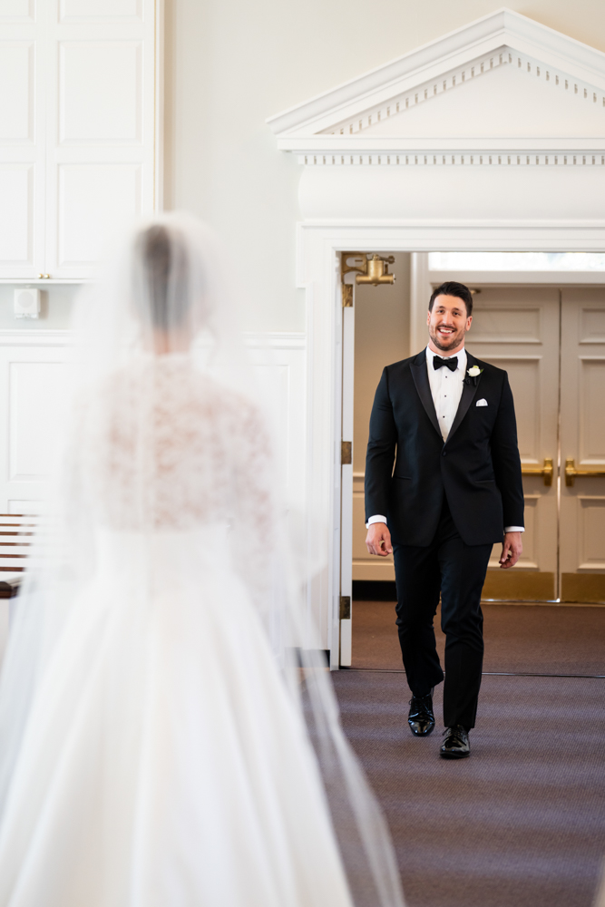 Black and white groom portrait at The Crescent Hotel, Fort Worth
