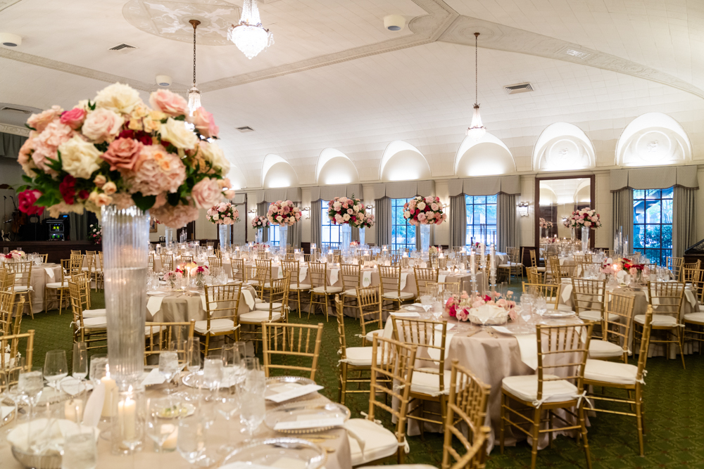 Pink reception florals at The Woman's Club of Fort Worth
