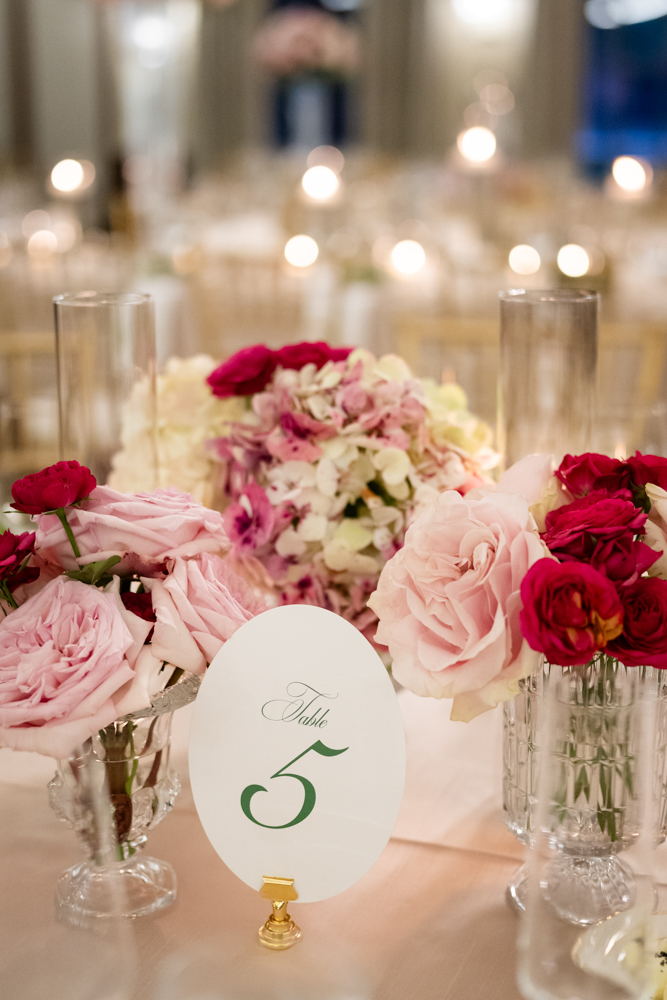 Blush and pink centerpieces, Woman's Club of Fort Worth wedding