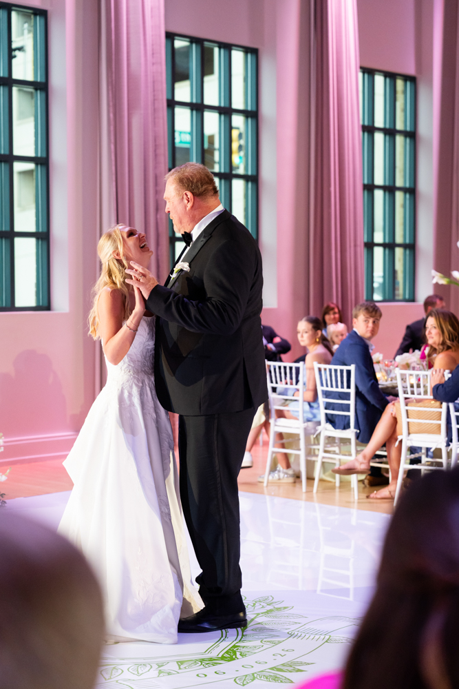 Laughter and happy tears during the wedding toasts