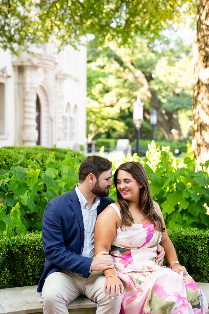 A wide portrait of Sarah and Mitchell in Highland Park, Dallas