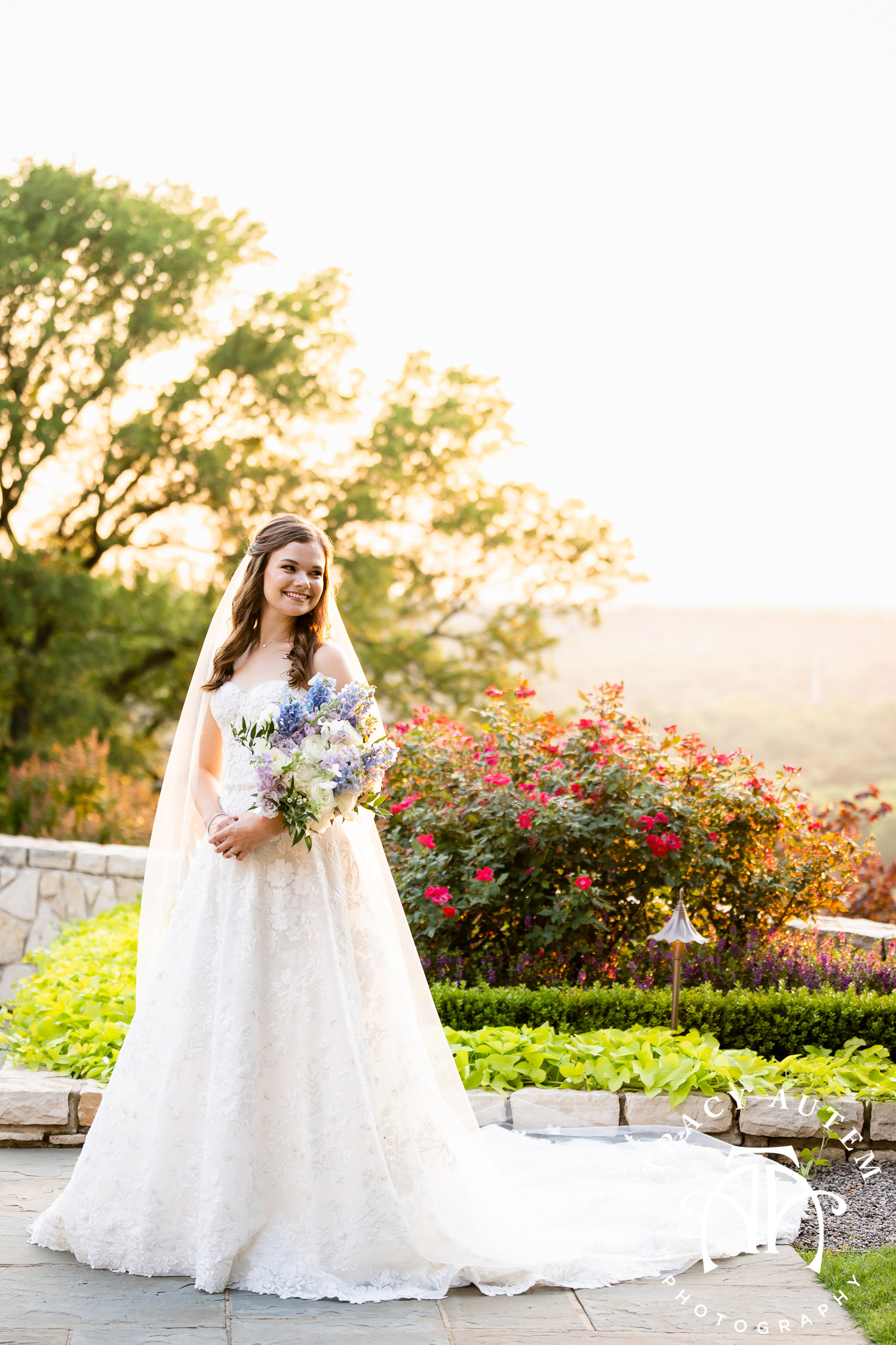 Bridal portrait at sunset at brides home in Rivercrest Fort Worth texas