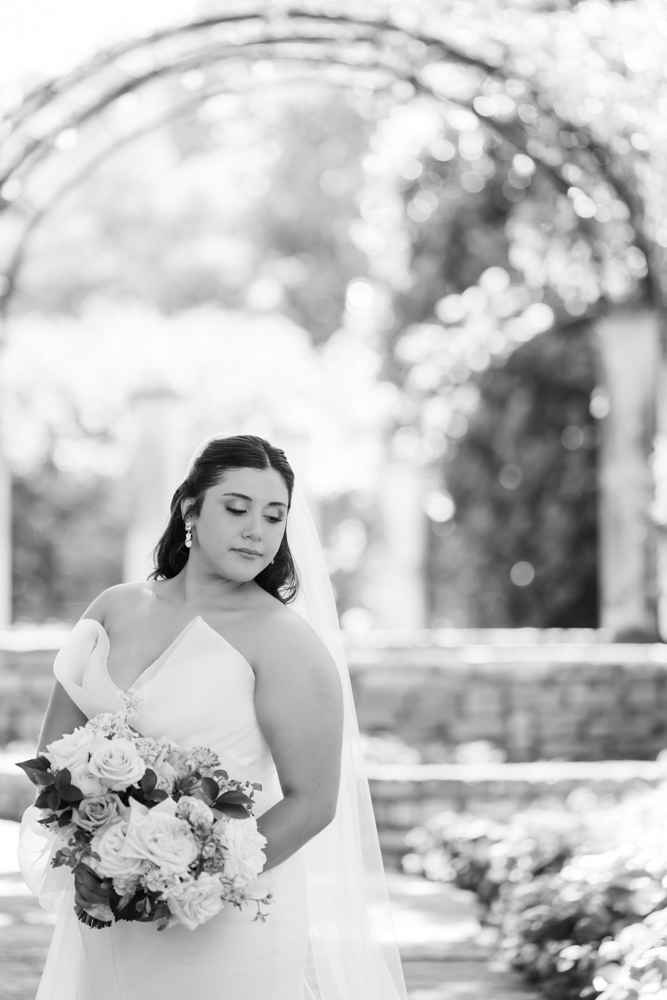 Caroline's gown against the sleek architecture of the Modern in Fort Worth