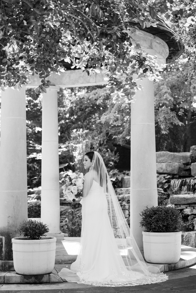 A striking modern bridal portrait of Caroline at the Modern Art Museum