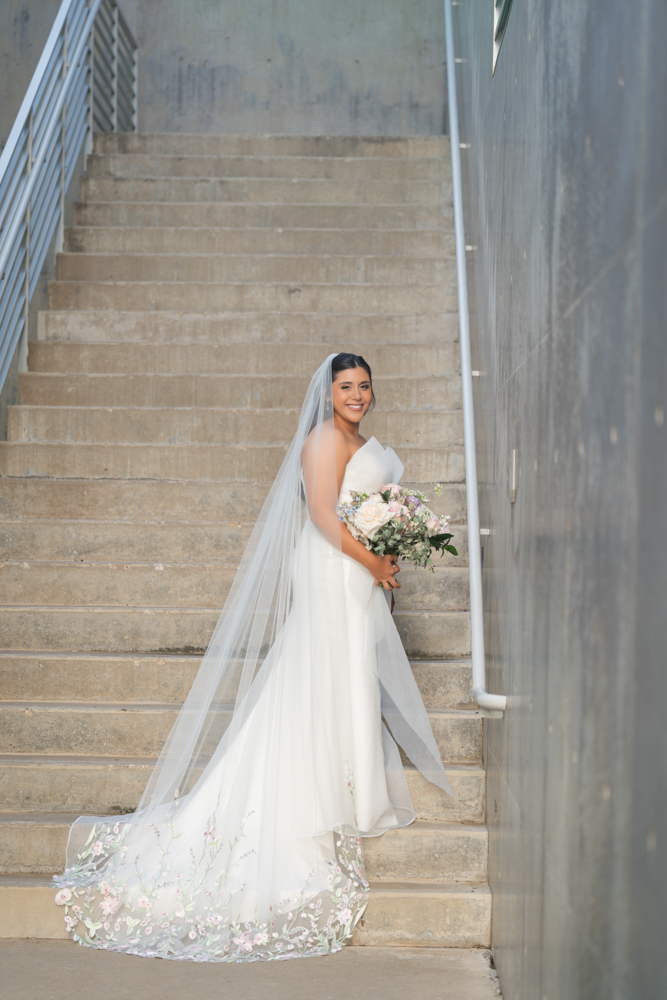 Editorial bridal portrait of Caroline at the Modern Art Museum of Fort Worth