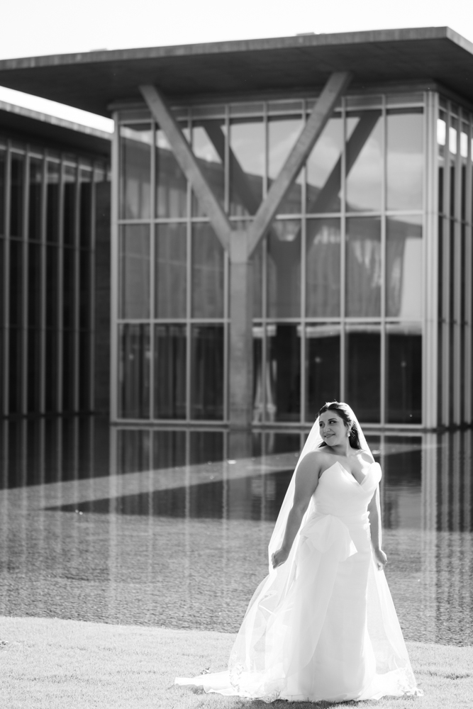 Soft garden light on Caroline's gown at the Fort Worth Botanic Garden