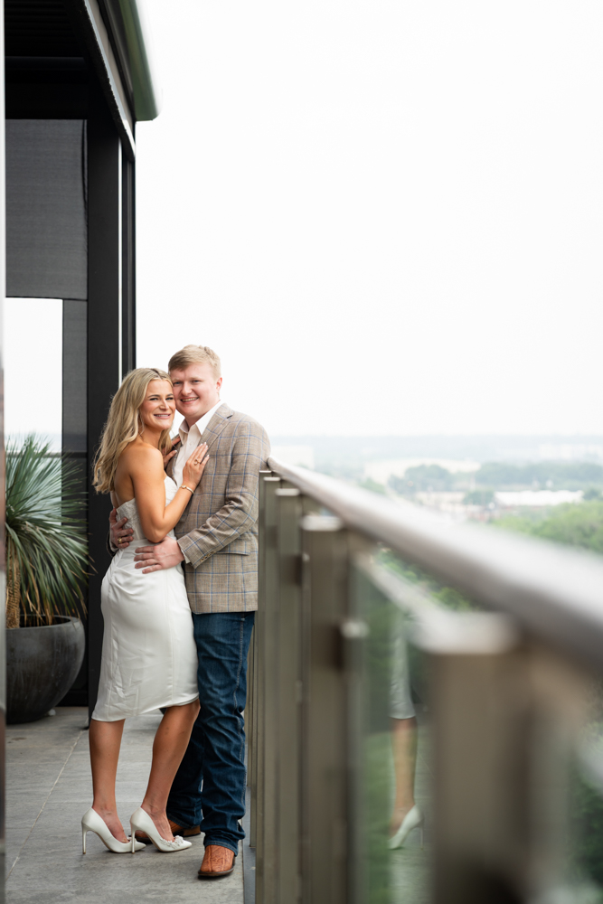 Evening rooftop portrait of Anna and Cole the night before they married