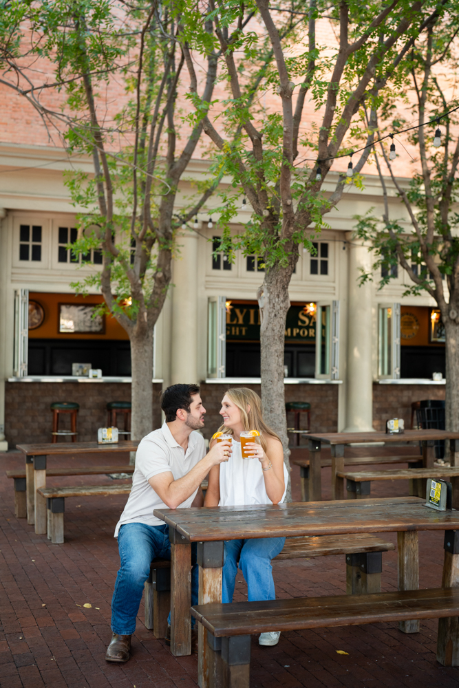 fort worth engagement session in fort worth at Bass Hall, downtown & flying saucer