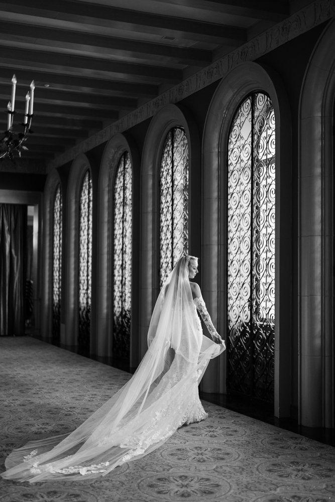 Fort Worth Club Terrace bridal portrait with lush greenery