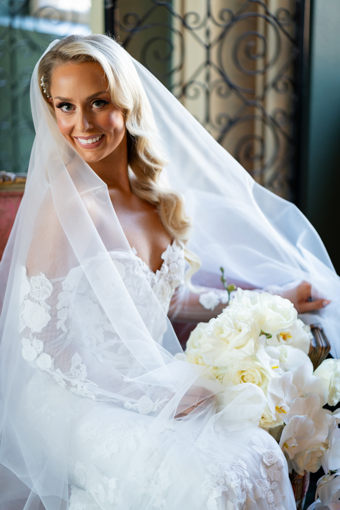 Soft veil and orchid detail, Fort Worth Club bridal session